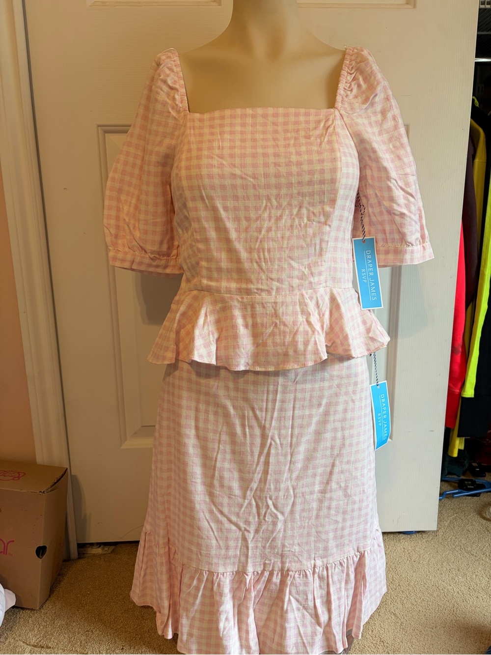 Draper James Pink Gingham Peplum Skirt Set